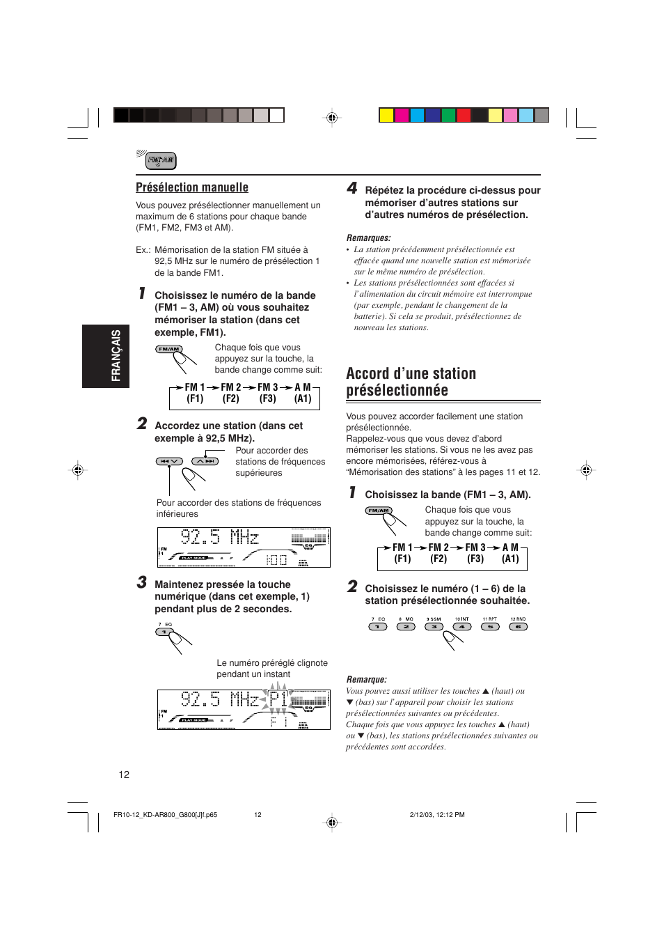 Accord d’une station présélectionnée | JVC KD-AR800J User Manual | Page 100 / 135