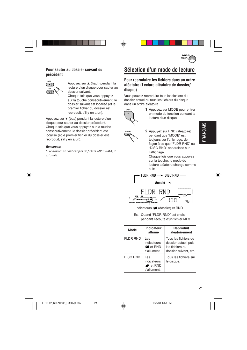 Sélection d’un mode de lecture | JVC KD-AR800J User Manual | Page 109 / 135