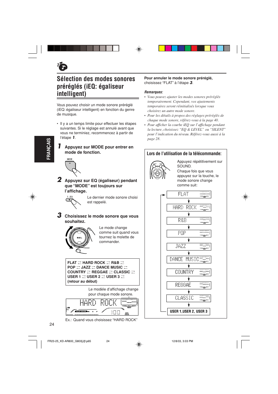 Français, Lors de l’utilisation de la télécommande | JVC KD-AR800J User Manual | Page 112 / 135