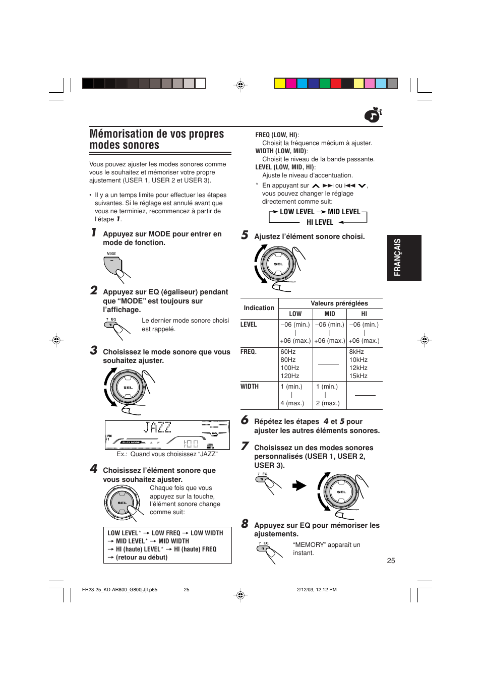 Mémorisation de vos propres modes sonores | JVC KD-AR800J User Manual | Page 113 / 135