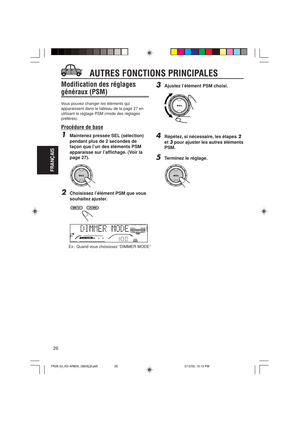 Autres fonctions principales, Modification des réglages généraux (psm) | JVC KD-AR800J User Manual | Page 114 / 135