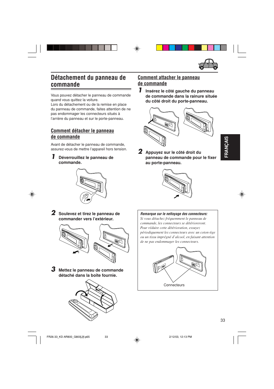 Détachement du panneau de commande | JVC KD-AR800J User Manual | Page 121 / 135