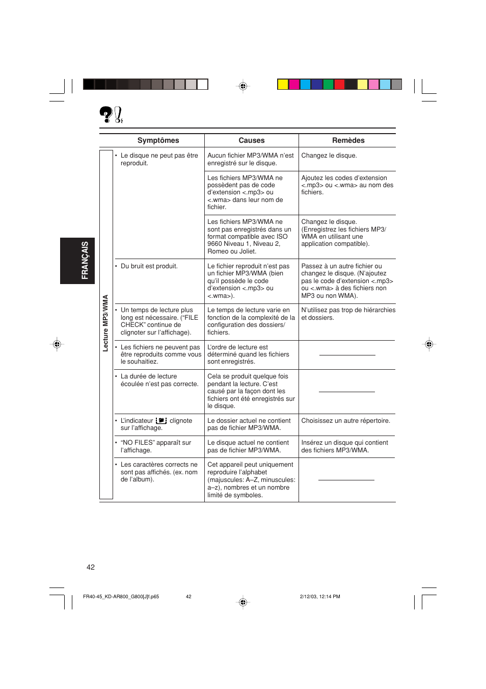 Français | JVC KD-AR800J User Manual | Page 130 / 135