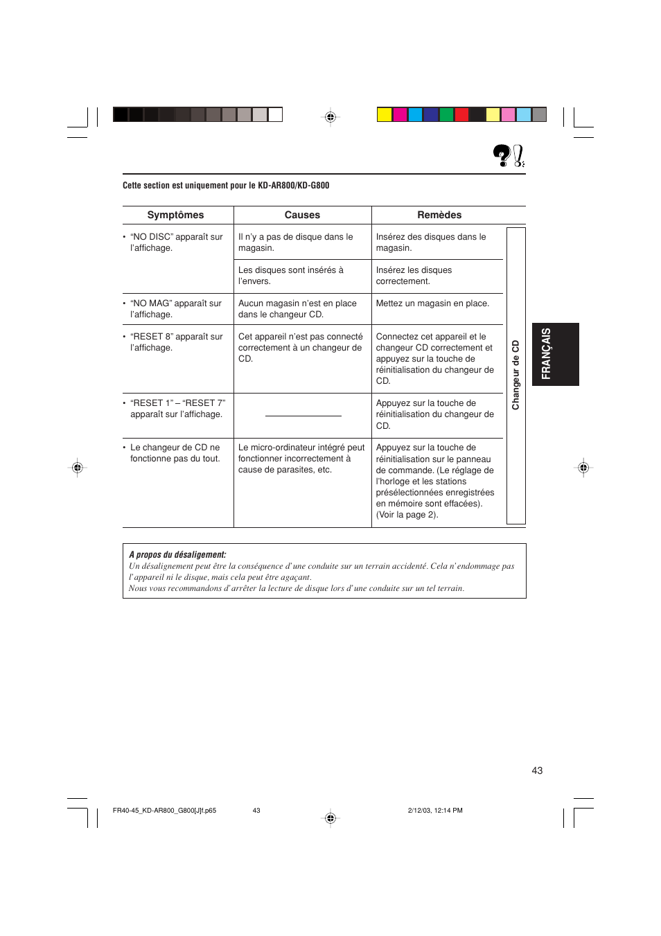 Français | JVC KD-AR800J User Manual | Page 131 / 135