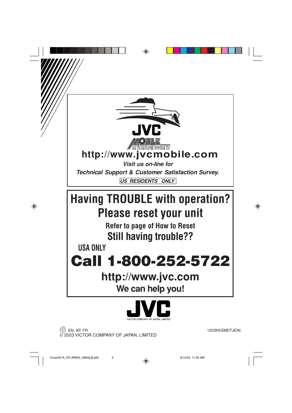 Still having trouble, We can help you, Usa only | JVC KD-AR800J User Manual | Page 134 / 135