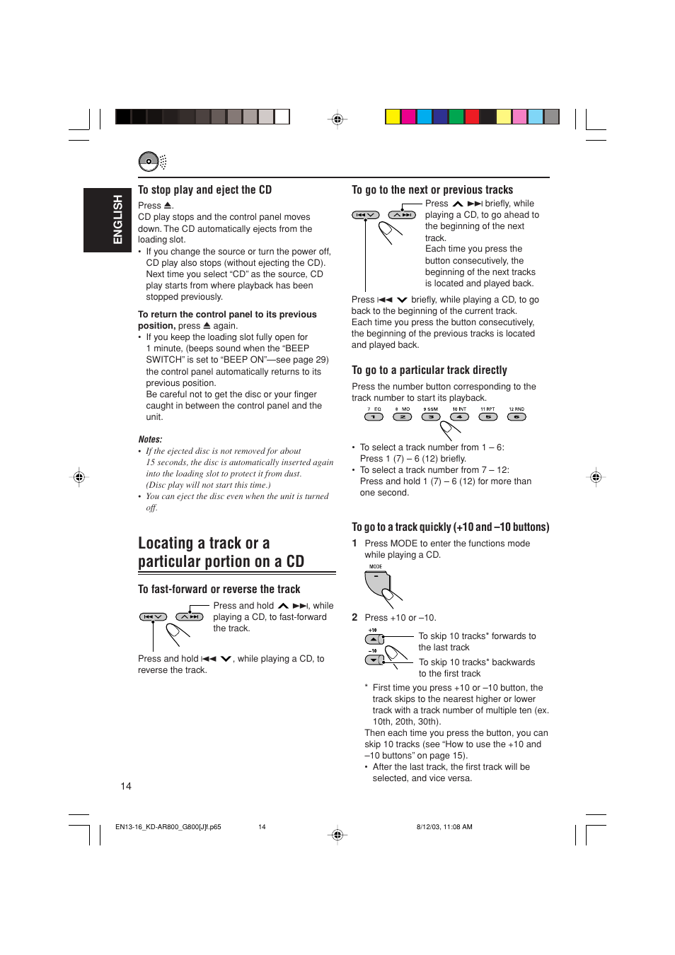 Locating a track or a particular portion on a cd | JVC KD-AR800J User Manual | Page 14 / 135