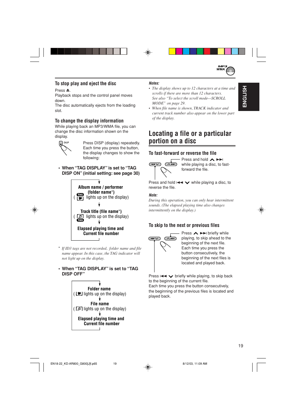 Locating a file or a particular portion on a disc | JVC KD-AR800J User Manual | Page 19 / 135