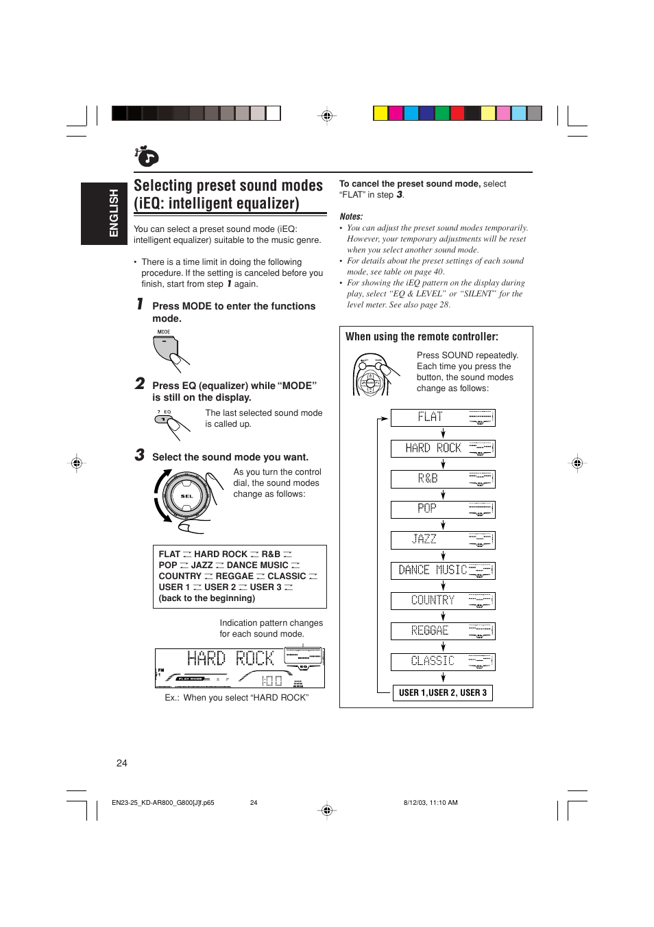 English, When using the remote controller | JVC KD-AR800J User Manual | Page 24 / 135