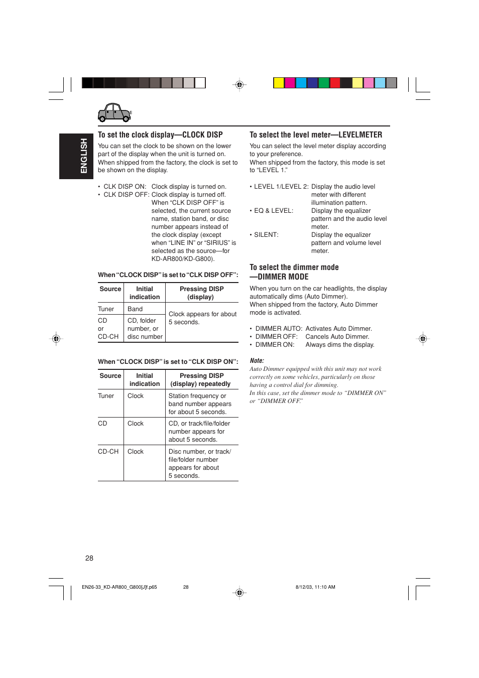 English to select the level meter—levelmeter | JVC KD-AR800J User Manual | Page 28 / 135