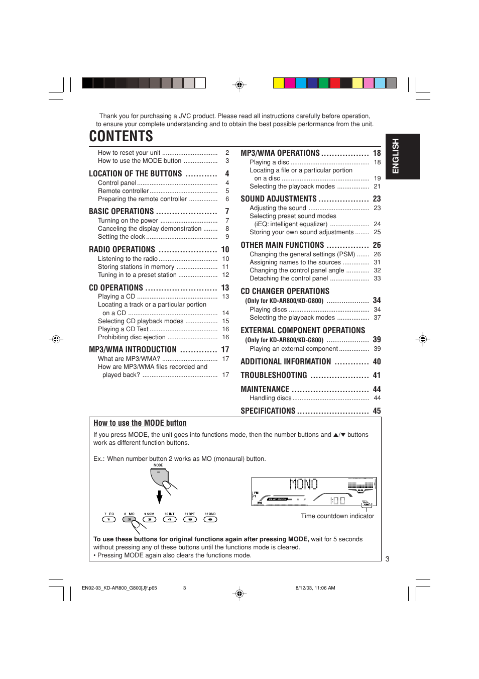 JVC KD-AR800J User Manual | Page 3 / 135