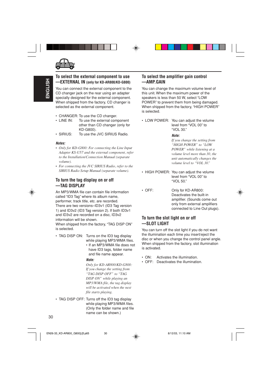 JVC KD-AR800J User Manual | Page 30 / 135