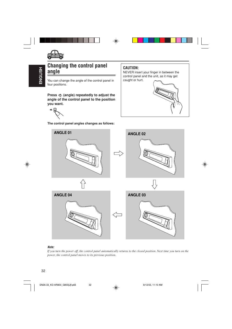 Changing the control panel angle | JVC KD-AR800J User Manual | Page 32 / 135