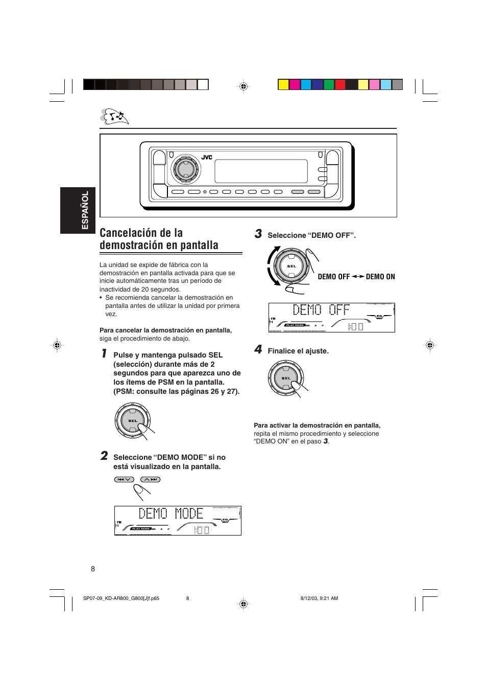 Cancelación de la demostración en pantalla | JVC KD-AR800J User Manual | Page 52 / 135