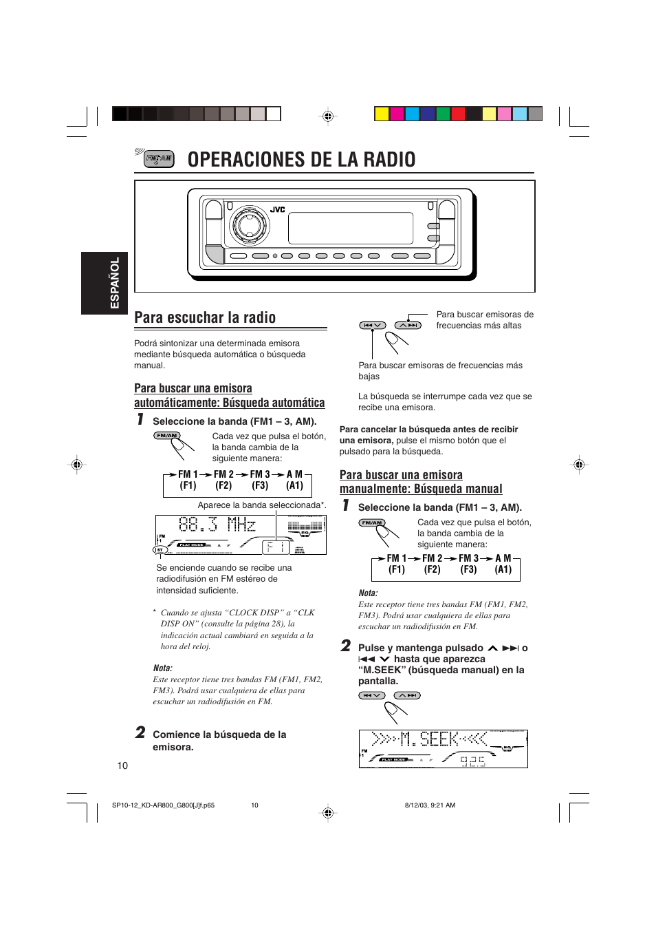 Operaciones de la radio, Para escuchar la radio | JVC KD-AR800J User Manual | Page 54 / 135