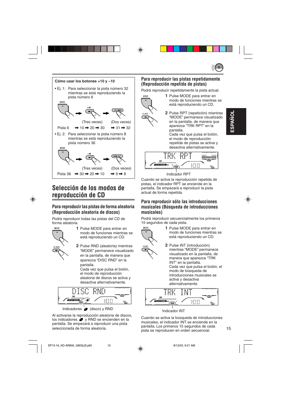 Selección de los modos de reproducción de cd | JVC KD-AR800J User Manual | Page 59 / 135