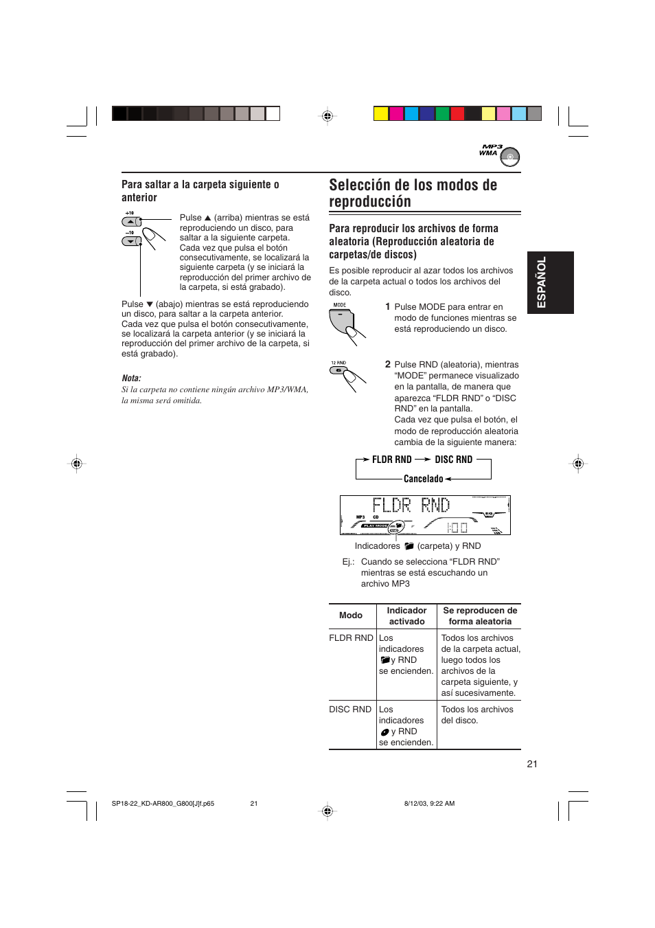 Selección de los modos de reproducción | JVC KD-AR800J User Manual | Page 65 / 135