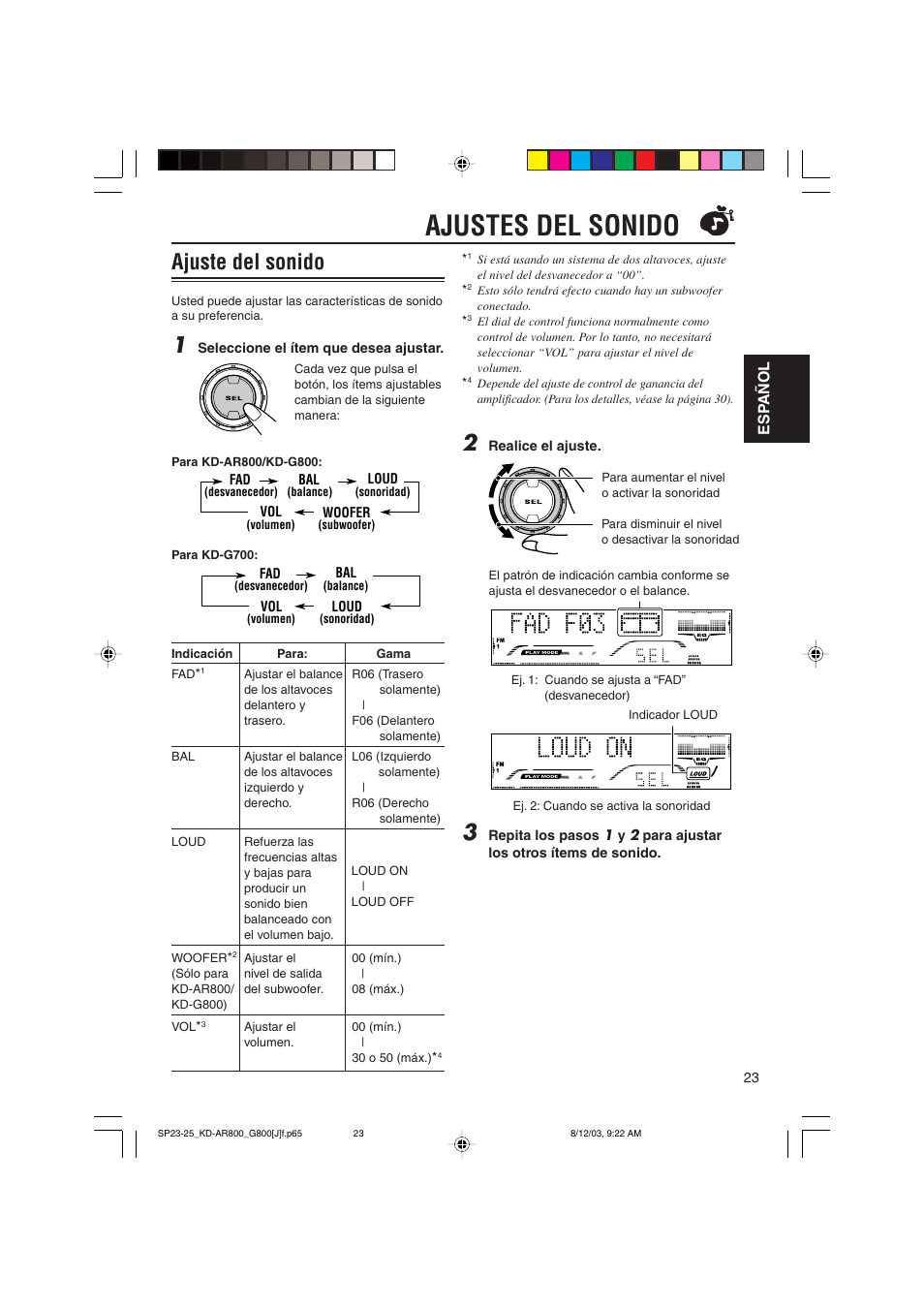 Ajustes del sonido, Ajuste del sonido | JVC KD-AR800J User Manual | Page 67 / 135