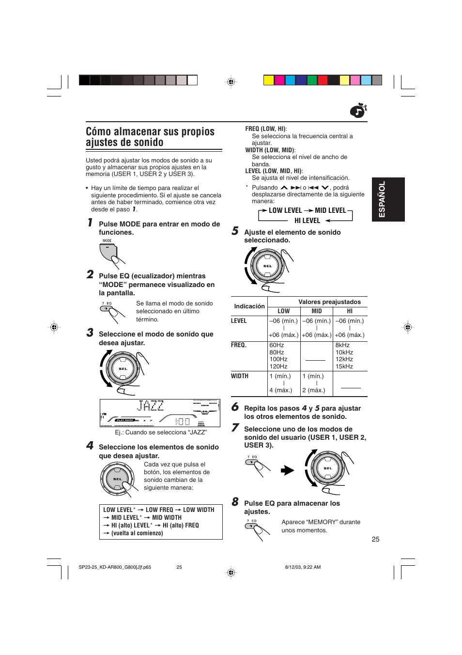 Cómo almacenar sus propios ajustes de sonido | JVC KD-AR800J User Manual | Page 69 / 135