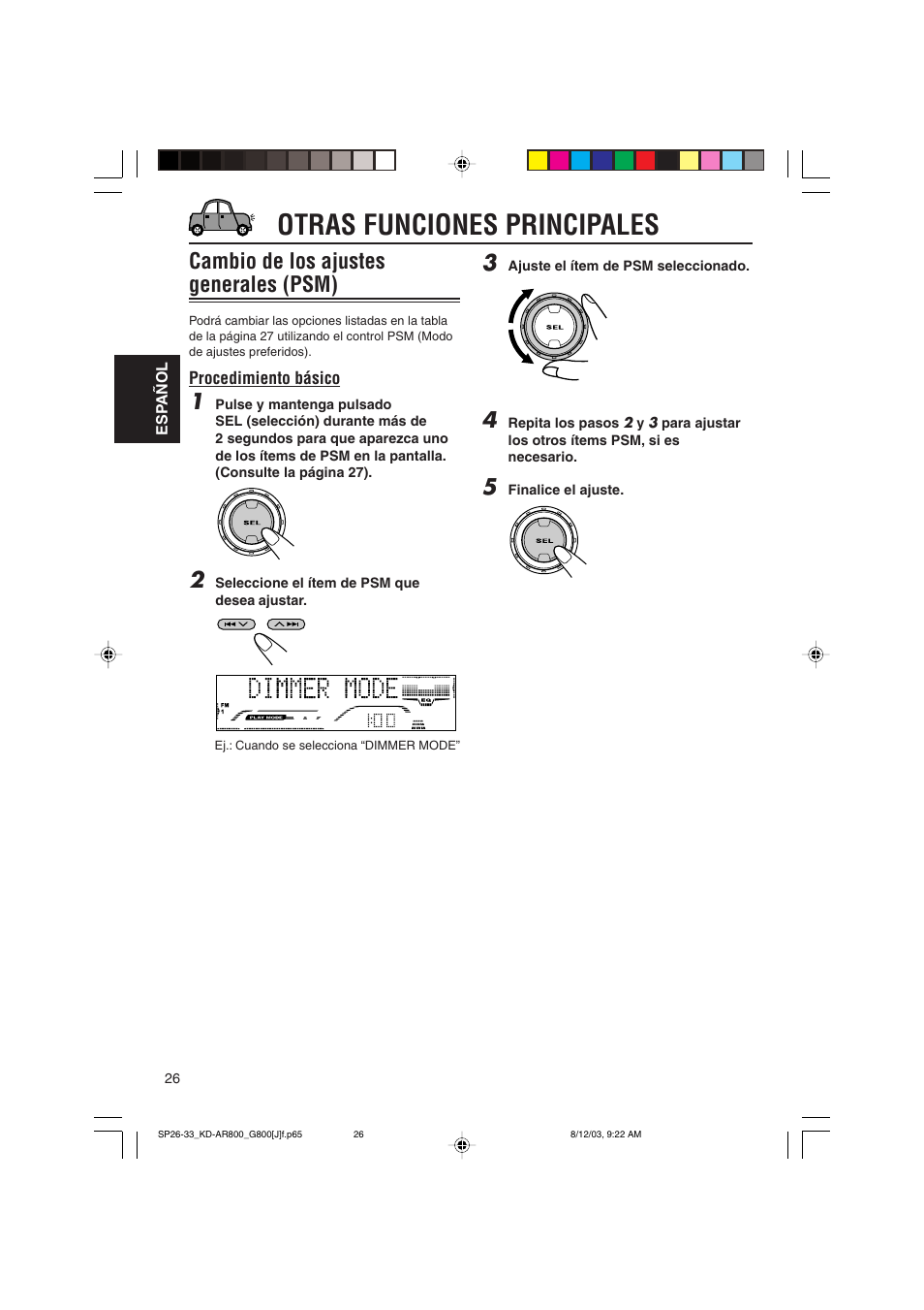 Otras funciones principales, Cambio de los ajustes generales (psm) | JVC KD-AR800J User Manual | Page 70 / 135