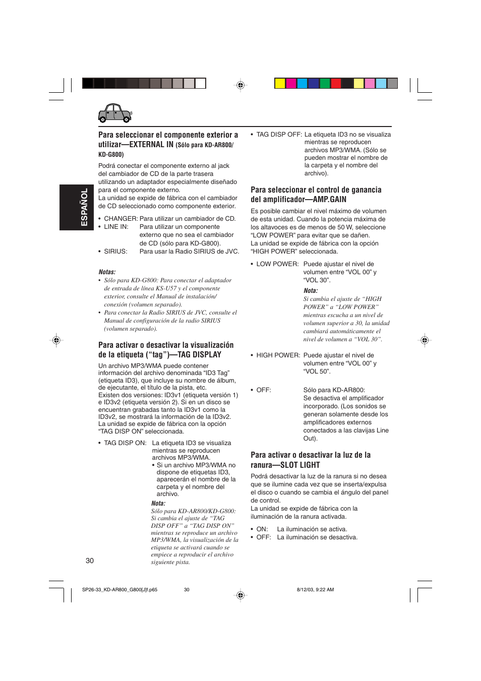 Esp añol | JVC KD-AR800J User Manual | Page 74 / 135