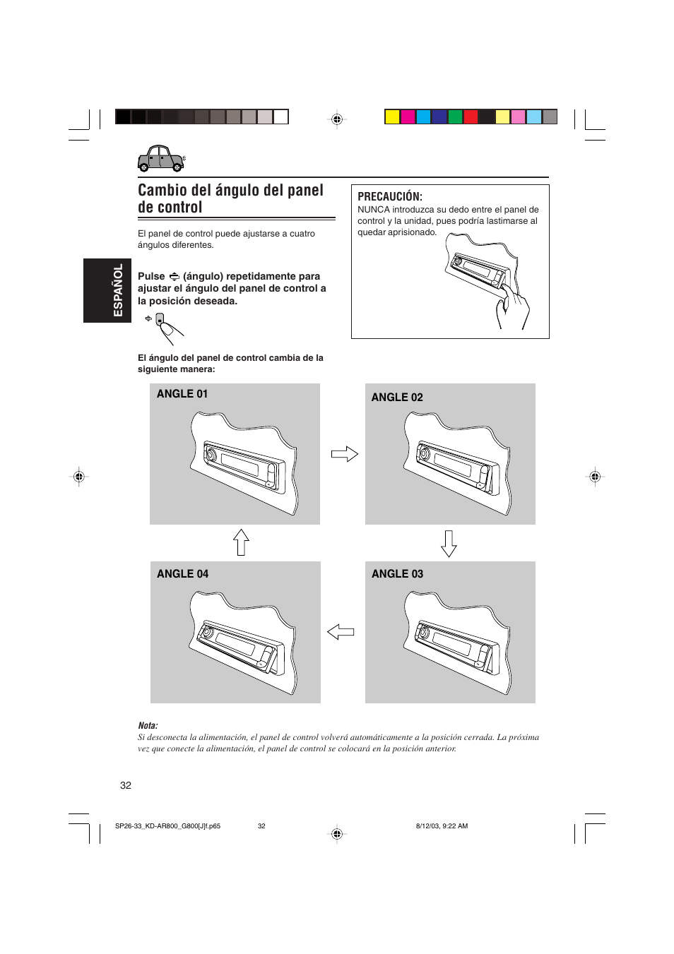 Cambio del ángulo del panel de control | JVC KD-AR800J User Manual | Page 76 / 135