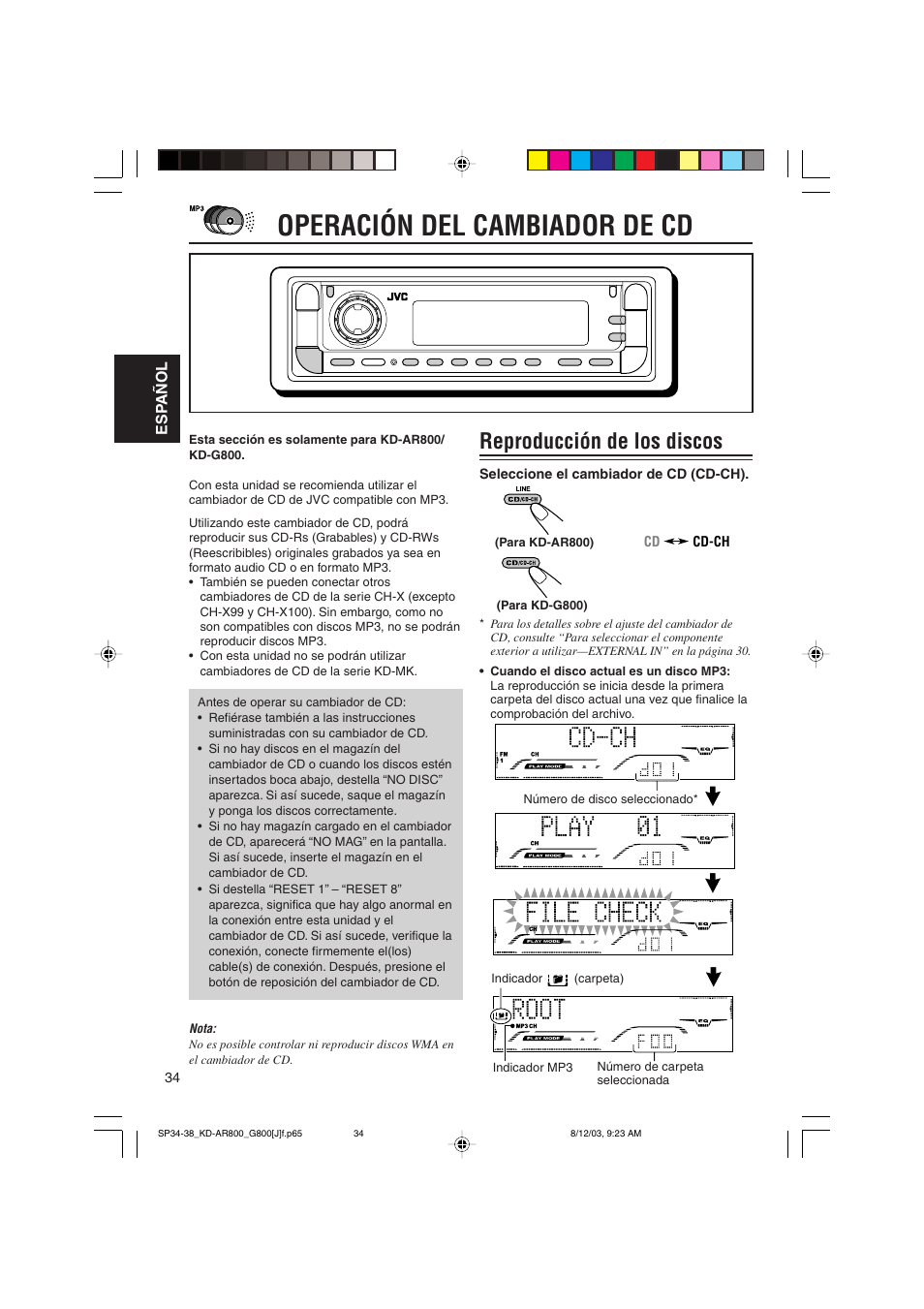Operación del cambiador de cd, Reproducción de los discos | JVC KD-AR800J User Manual | Page 78 / 135