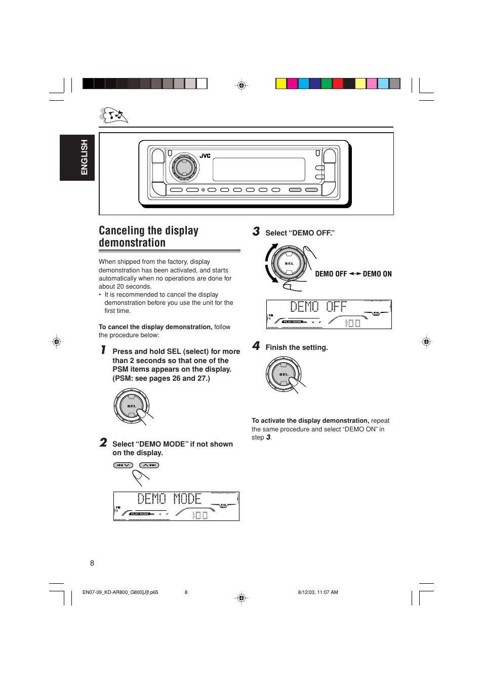 Canceling the display demonstration | JVC KD-AR800J User Manual | Page 8 / 135