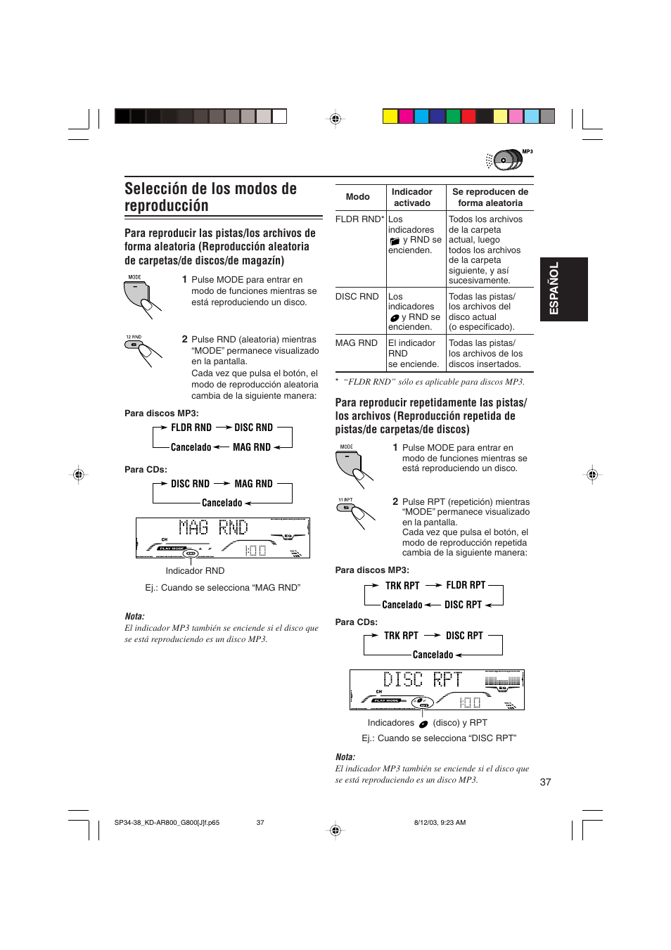 Selección de los modos de reproducción | JVC KD-AR800J User Manual | Page 81 / 135