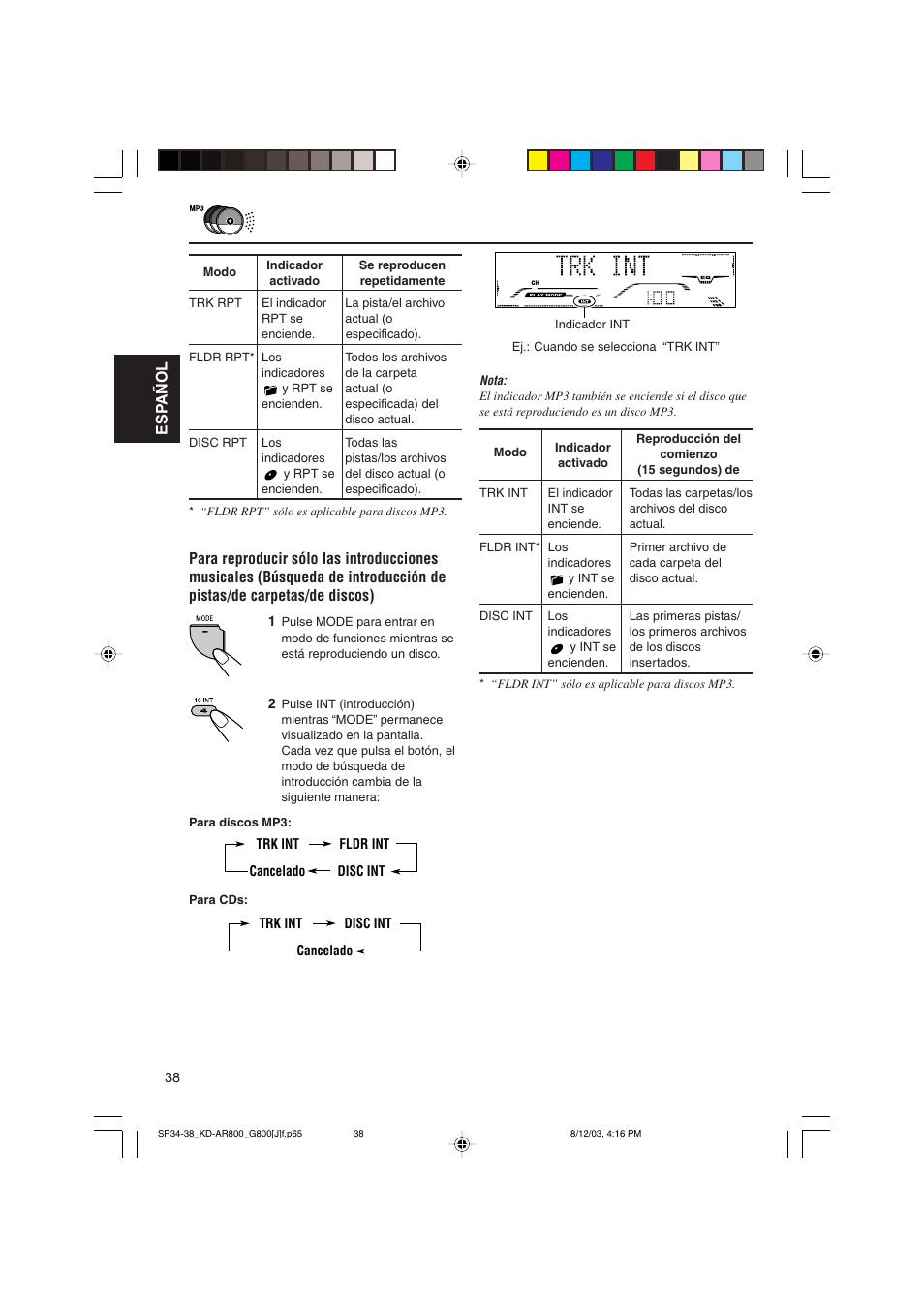 Esp añol | JVC KD-AR800J User Manual | Page 82 / 135