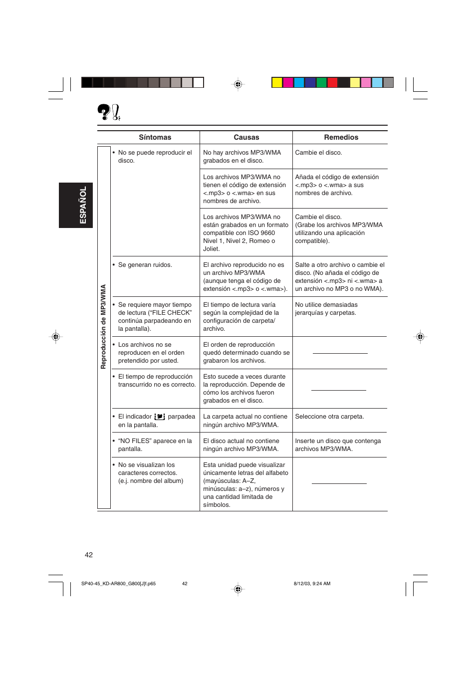 Esp añol | JVC KD-AR800J User Manual | Page 86 / 135