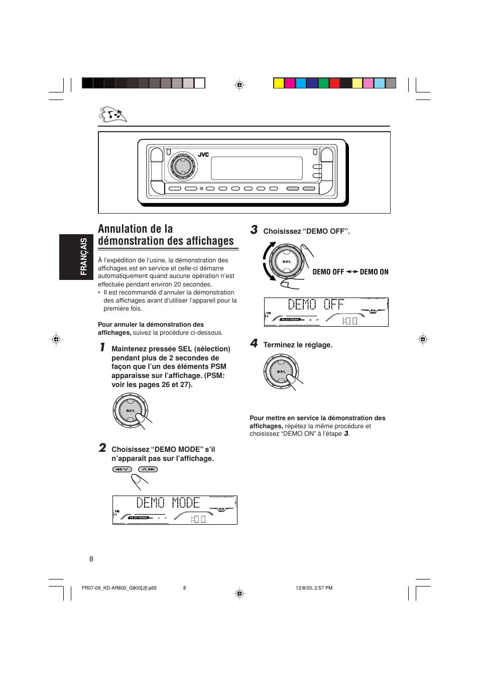 Annulation de la démonstration des affichages | JVC KD-AR800J User Manual | Page 96 / 135