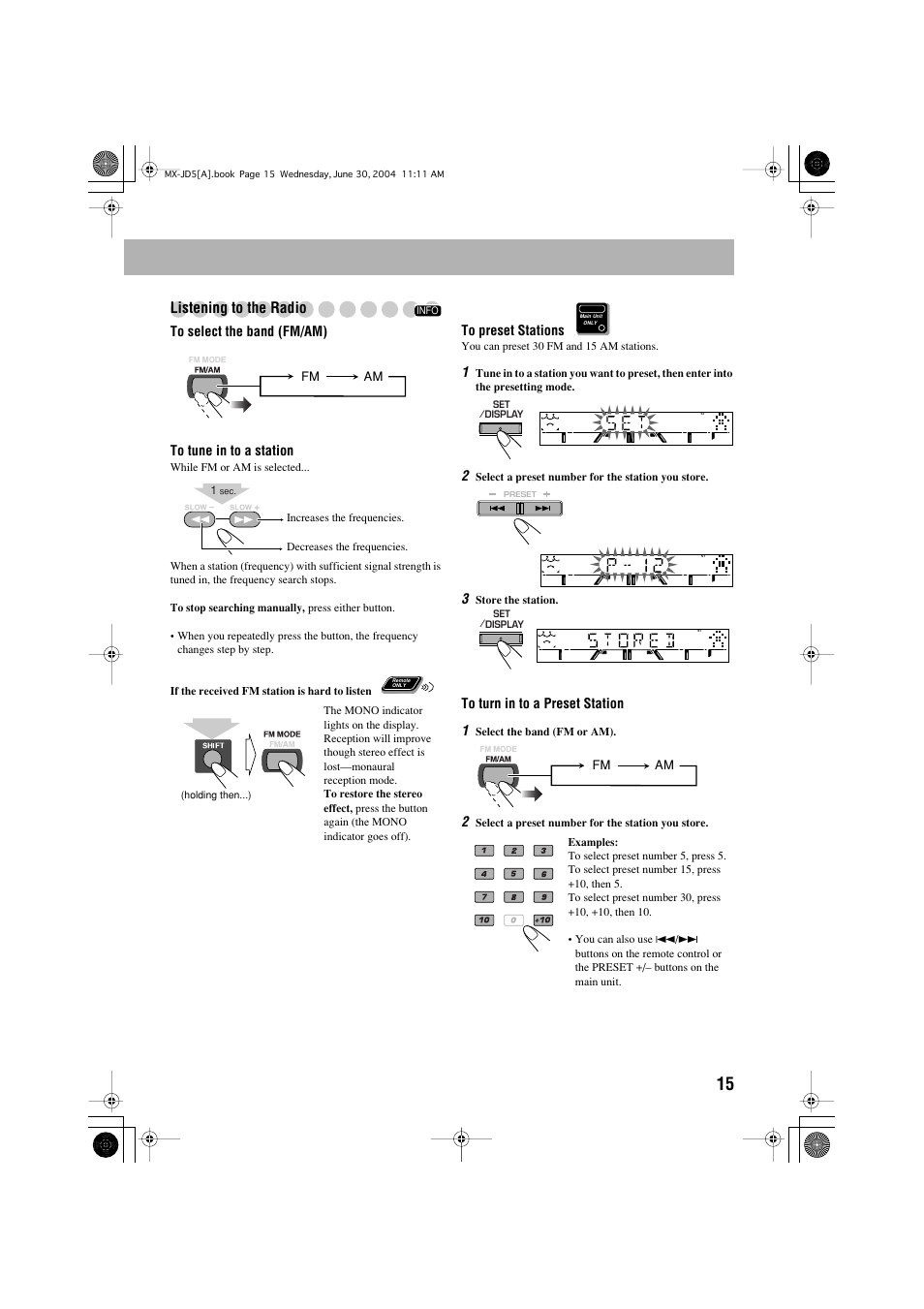 Listening to the radio | JVC CA-MXJD5 User Manual | Page 19 / 59