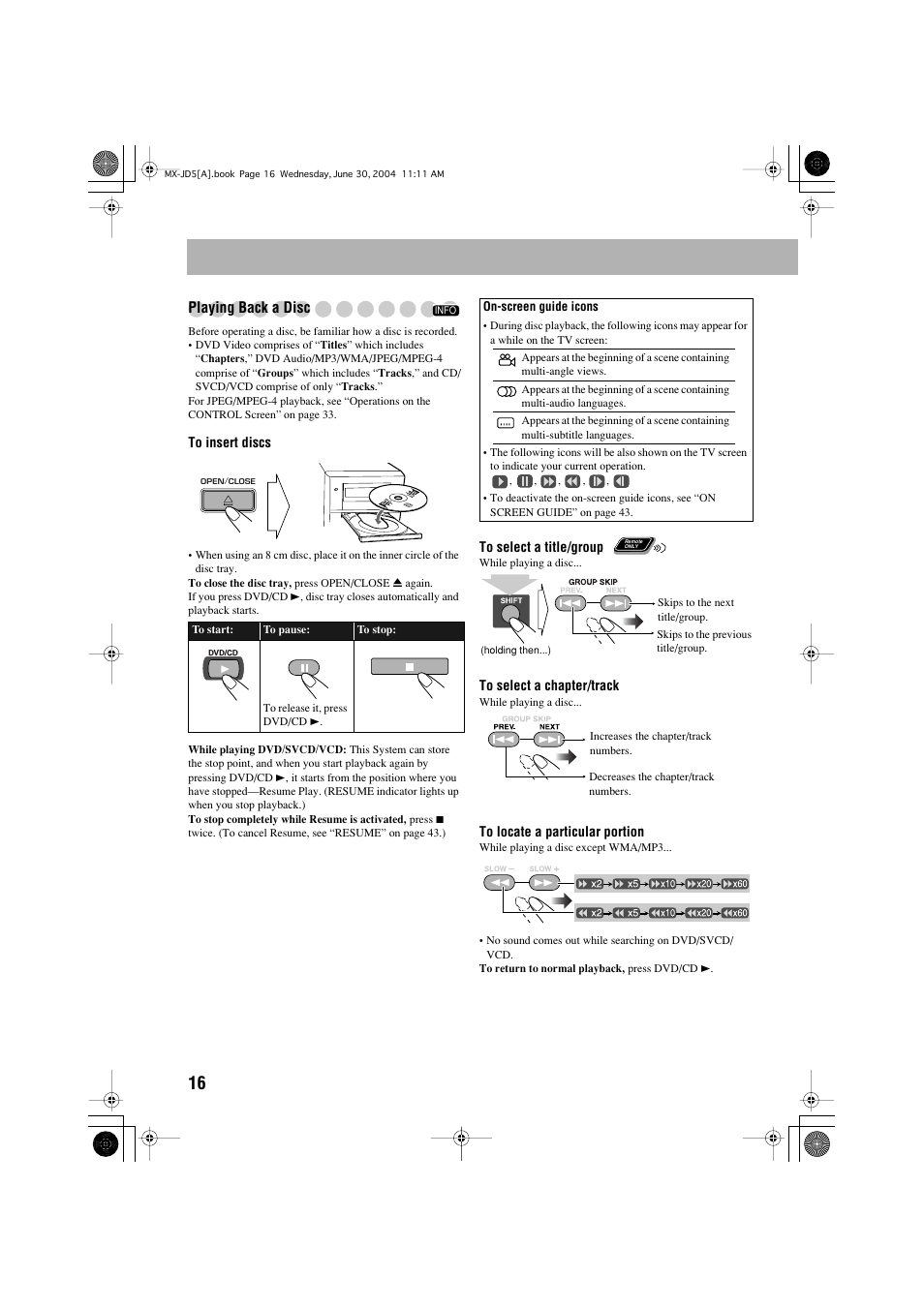 Playing back a disc | JVC CA-MXJD5 User Manual | Page 20 / 59