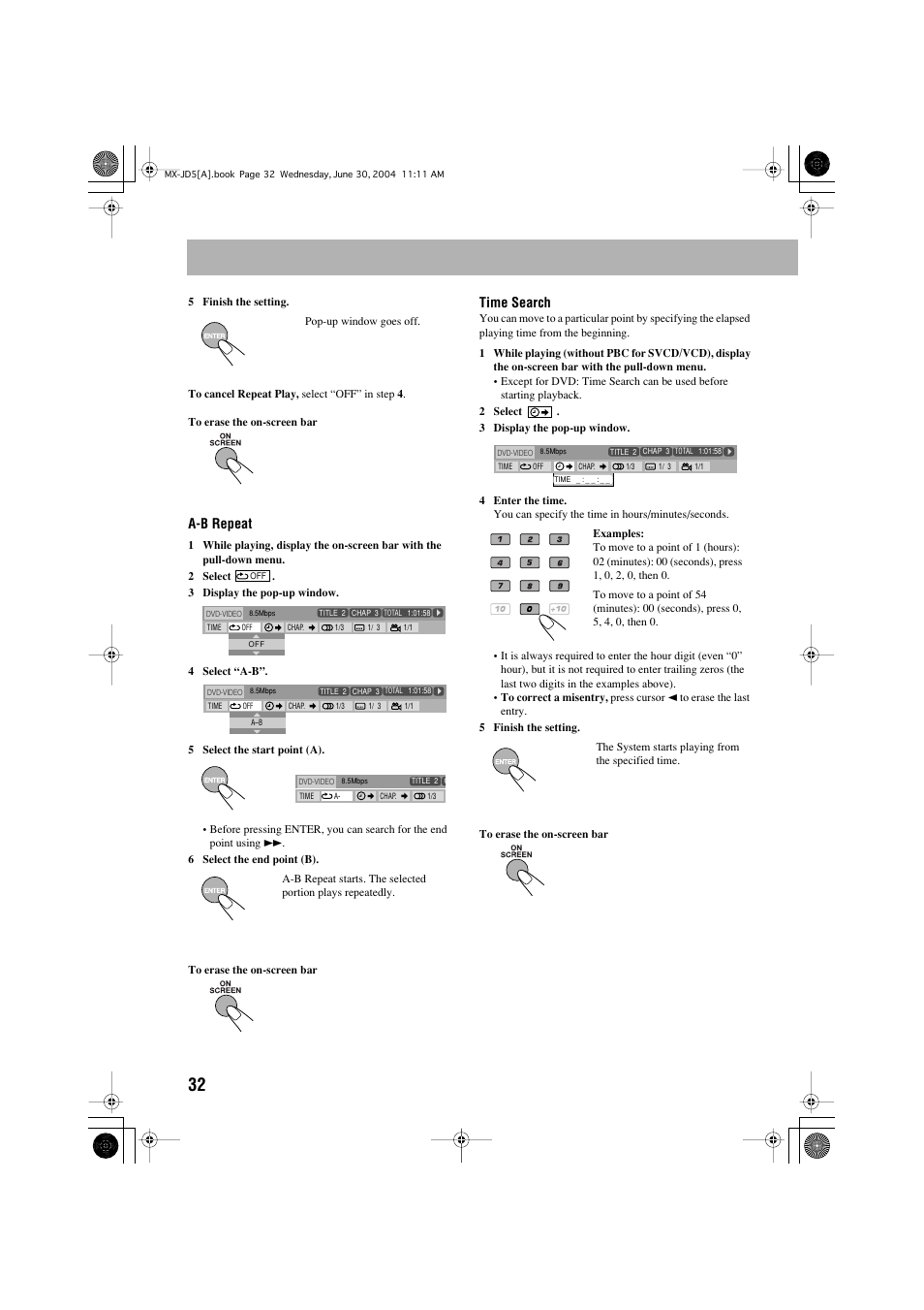 A-b repeat, Time search | JVC CA-MXJD5 User Manual | Page 36 / 59