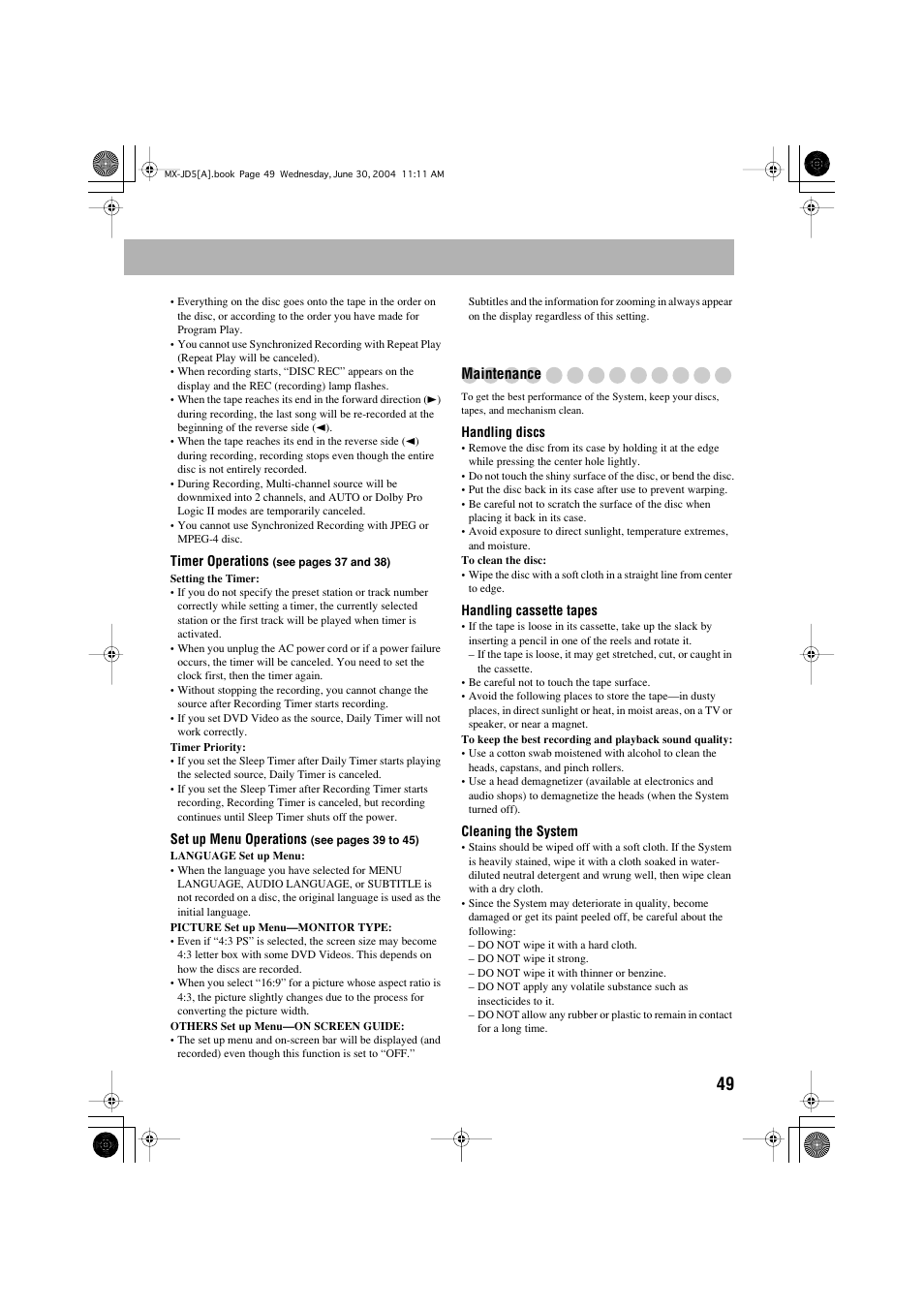 Maintenance | JVC CA-MXJD5 User Manual | Page 53 / 59