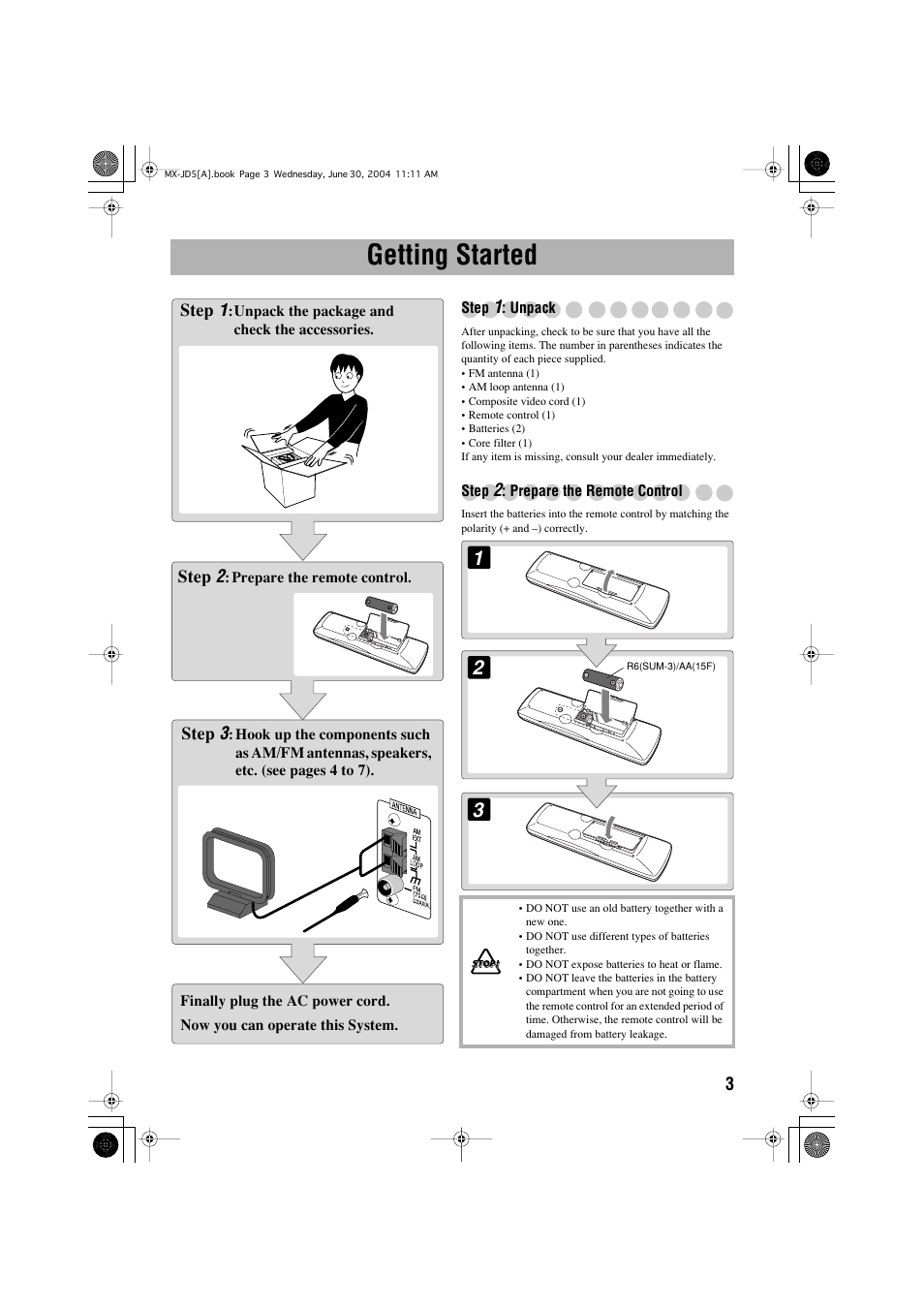 Getting started | JVC CA-MXJD5 User Manual | Page 7 / 59