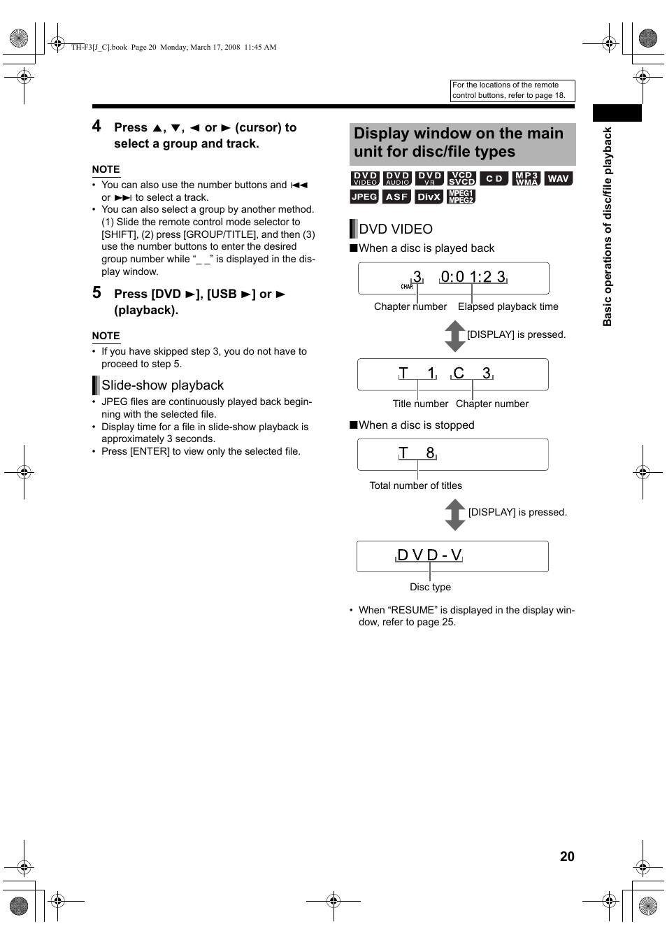 Slide-show playback, Dvd video | JVC TH-F3 User Manual | Page 25 / 68