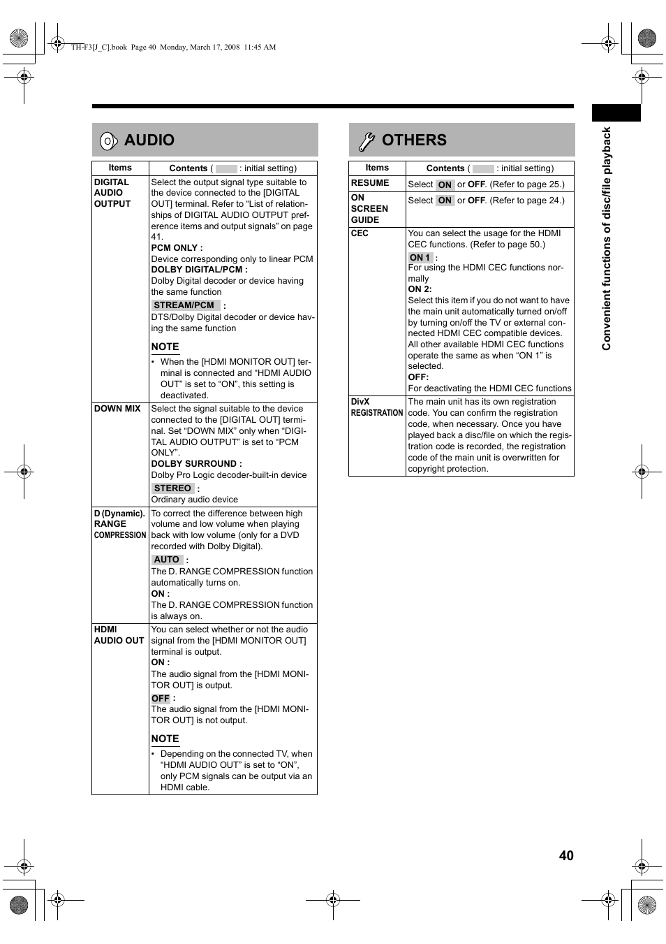 Audio, Others | JVC TH-F3 User Manual | Page 45 / 68