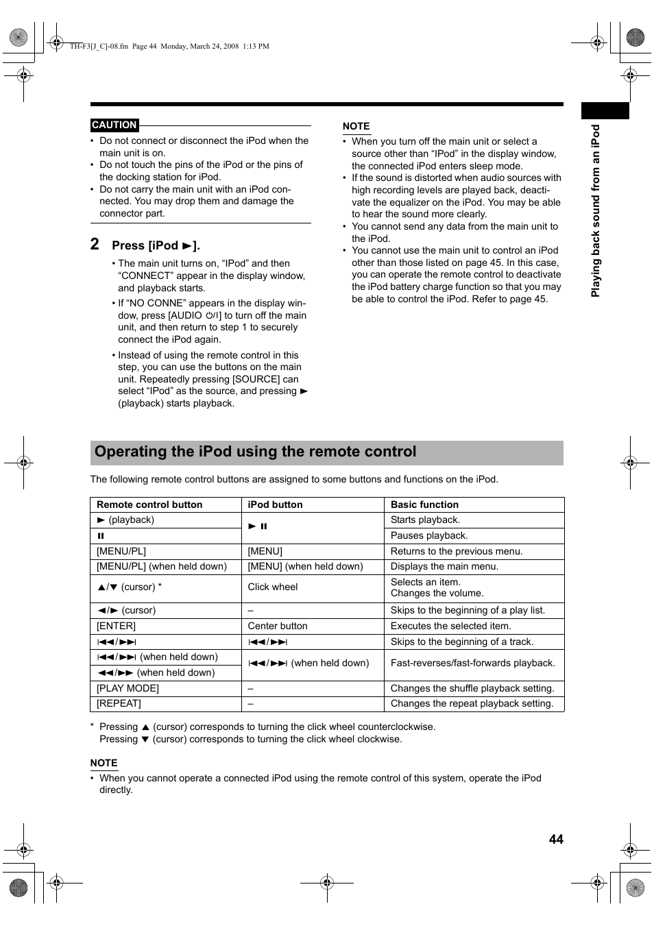 Operating the ipod using the remote control | JVC TH-F3 User Manual | Page 49 / 68