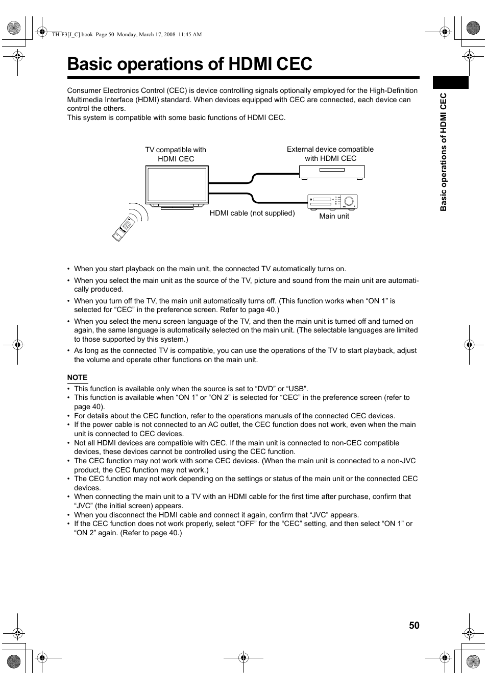 Basic operations of hdmi cec | JVC TH-F3 User Manual | Page 55 / 68