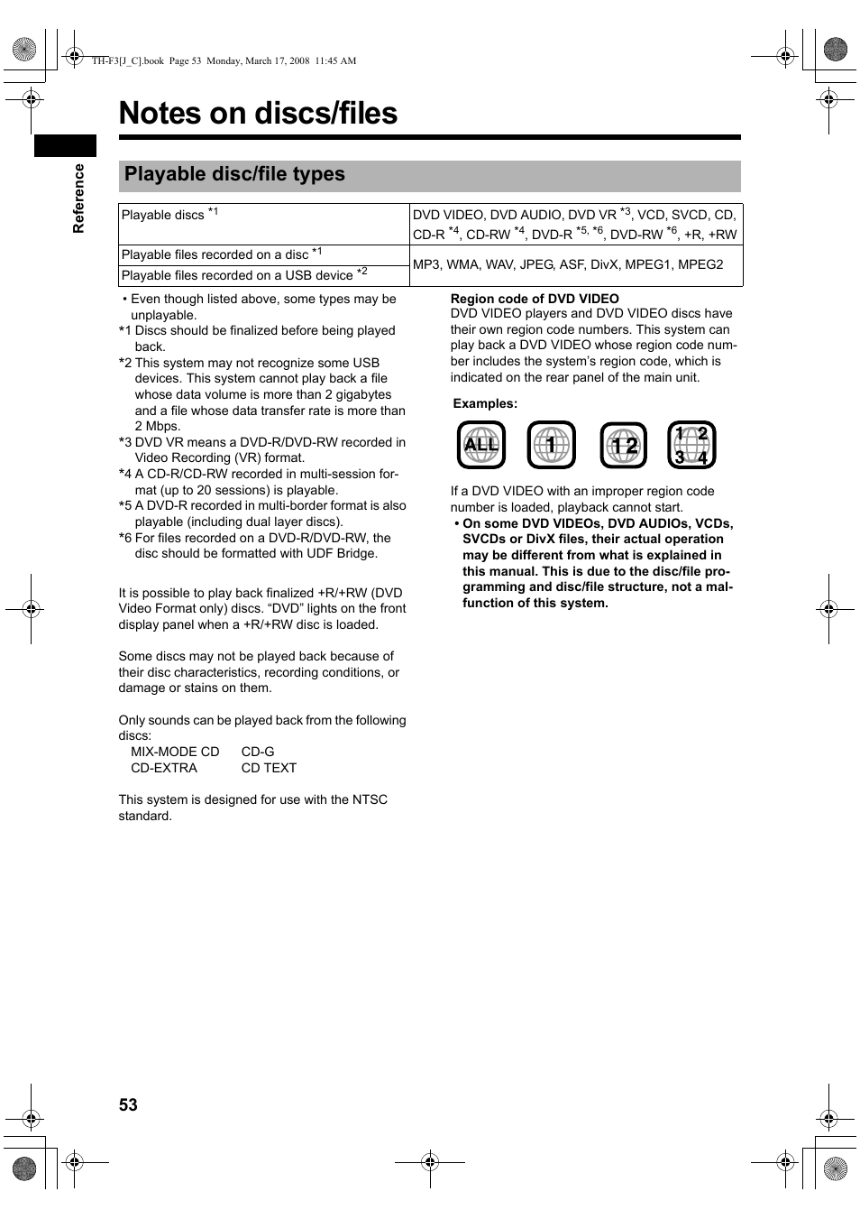 Notes on discs/files, Playable disc/file types | JVC TH-F3 User Manual | Page 58 / 68