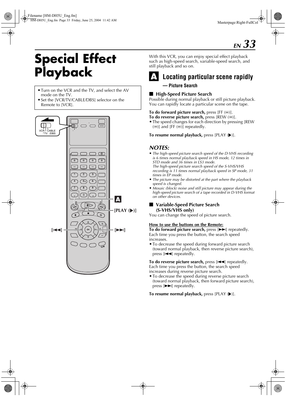 Special effect playback, Locating particular scene rapidly — picture search, High-speed picture search | Variable-speed picture search, Locating particular scene rapidly | JVC HD-DH5US User Manual | Page 33 / 92