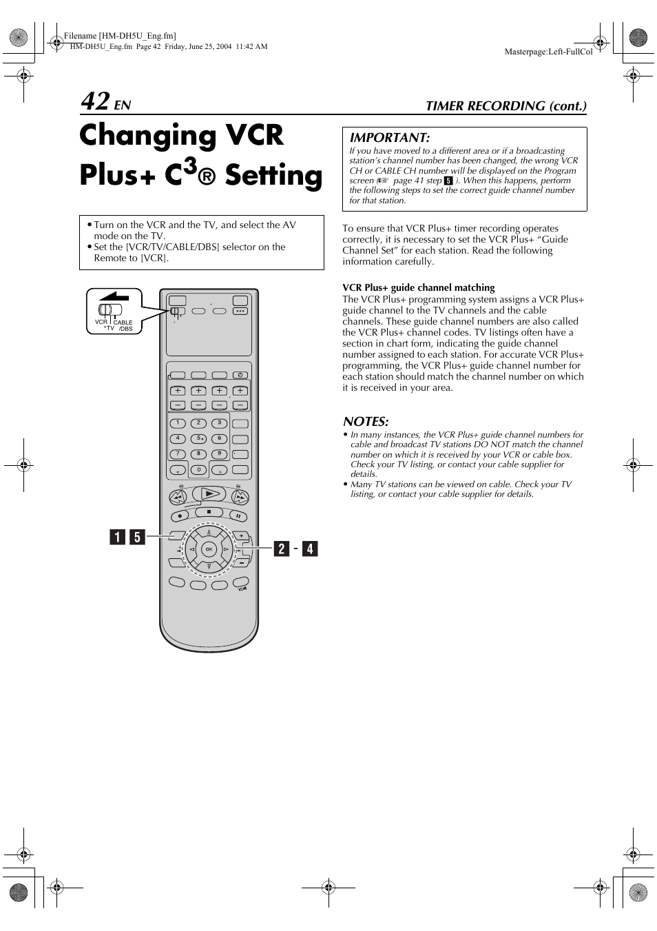 Changing vcr plus+ c3® setting, Changing vcr plus, Setting | A e b - d | JVC HD-DH5US User Manual | Page 42 / 92