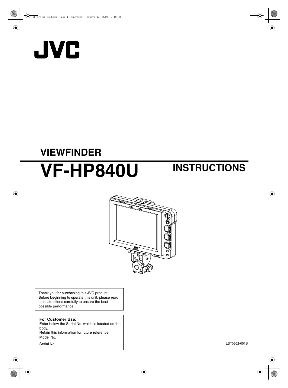 JVC ViewFinder VF-HP840U User Manual | 20 pages