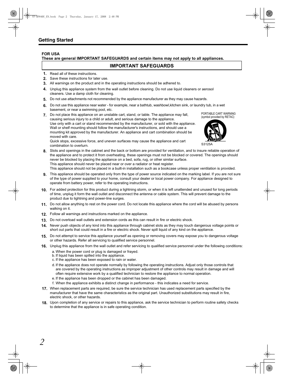 Getting started | JVC ViewFinder VF-HP840U User Manual | Page 2 / 20