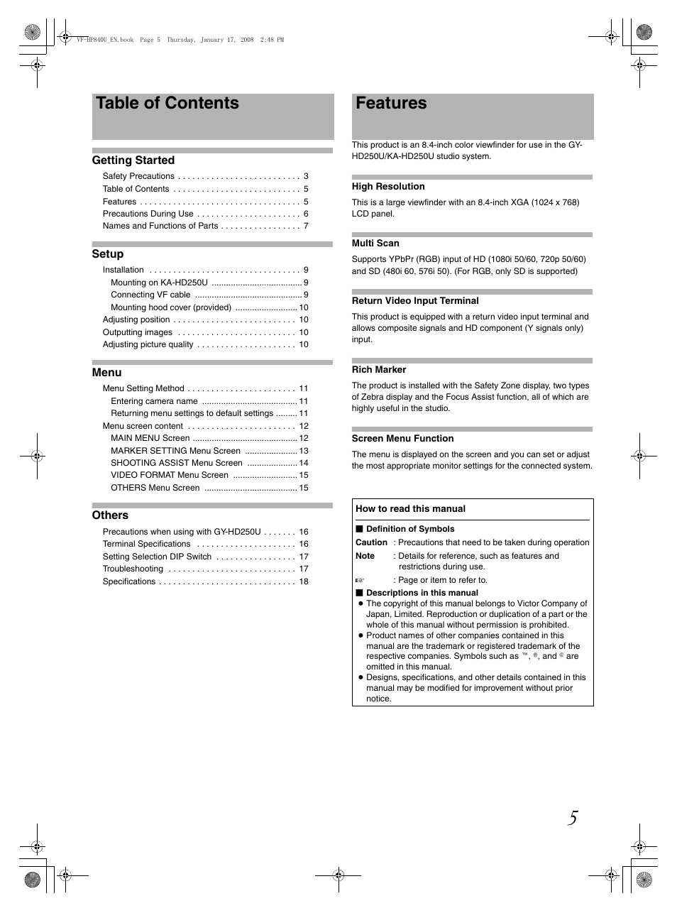 JVC ViewFinder VF-HP840U User Manual | Page 5 / 20