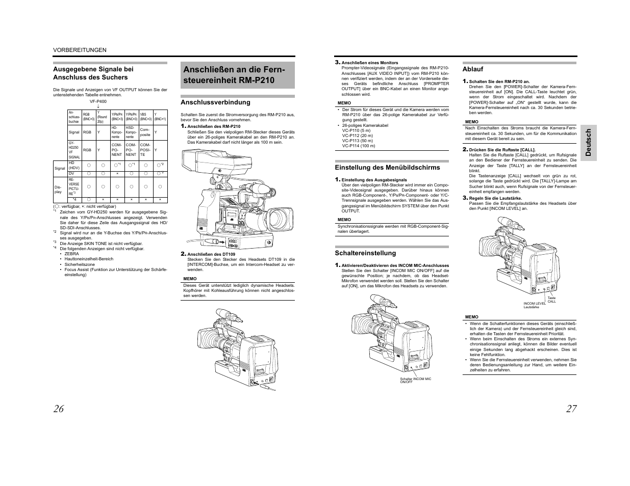 Anschließen an die fern- steuereinheit rm-p210, De ut sc h | JVC KA-HD250 User Manual | Page 14 / 36
