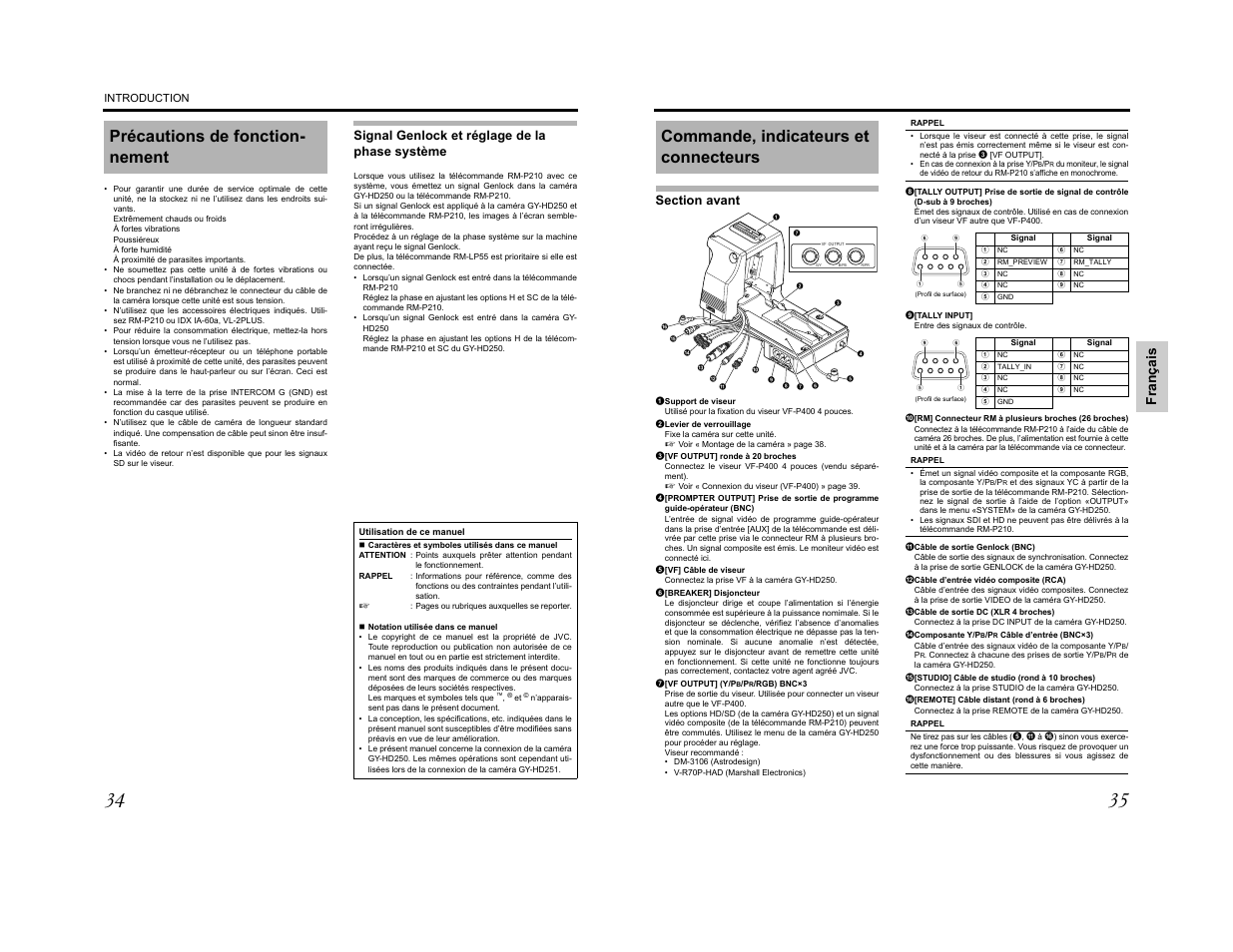 Précautions de fonction- nement, Commande, indicateurs et connecteurs, Fr an ça is | JVC KA-HD250 User Manual | Page 18 / 36