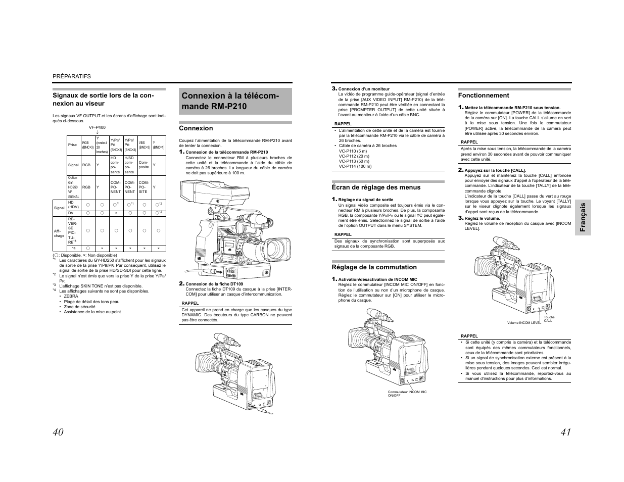 Connexion à la télécom- mande rm-p210, Fr an ça is | JVC KA-HD250 User Manual | Page 21 / 36