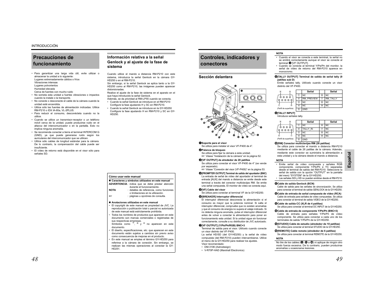 Precauciones de funcionamiento, Controles, indicadores y conectores, Es p año l | JVC KA-HD250 User Manual | Page 25 / 36